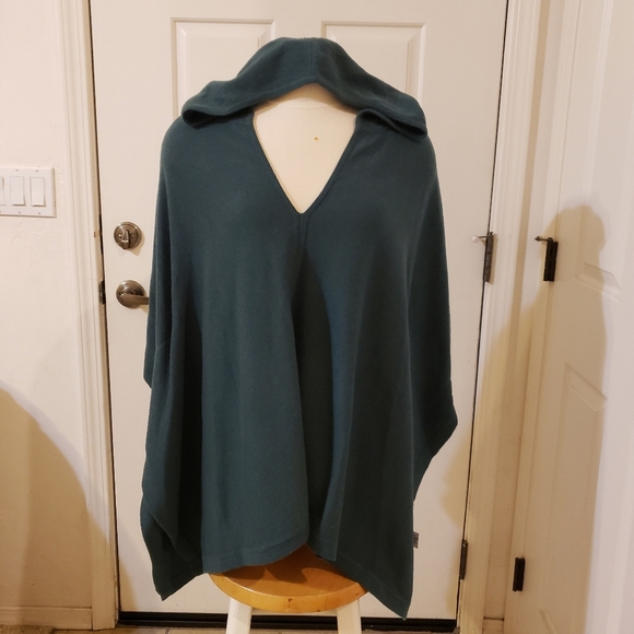 Cullen Cashmere Teal Hooded Poncho - Picture 1 of 8
